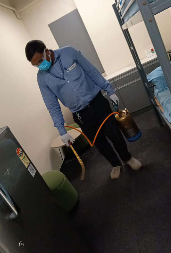 Cockroach spray treatment by technician